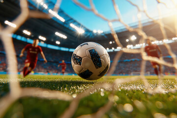 Soccer Goal in Action-Filled Stadium