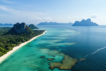 Fototapeta premium Tropical Island Paradise Aerial View of Pristine Beaches and Turquoise Waters