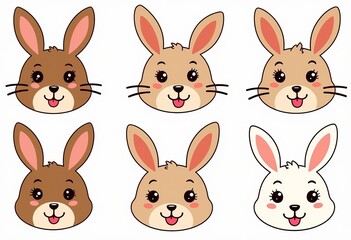 Fototapeta premium Adorable Bunny Head Clipart Collection: Simple, Minimalist Rabbit Face Designs, Perfect for Children's Crafts, Invitations, and Springtime Decorations; Vector Graphic Set