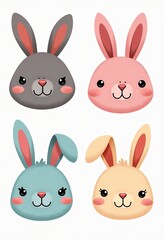 Charming Bunny Heads: Set of Cute, Simplified Rabbit Faces; Vector Clip Art for Baby Showers, Easter Projects, and Nursery Art; Whimsical Animal Graphics

