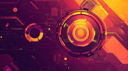 Obraz premium Abstract digital background featuring vibrant circles and geometric shapes in a futuristic design