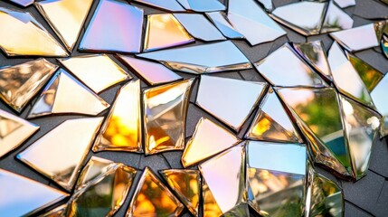 Fototapeta premium Colorful Reflections of Broken Glass Pieces on Outdoor Surface