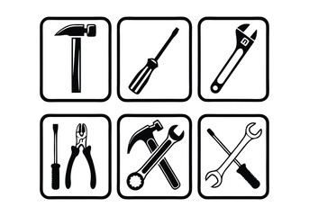 Toolbox Icons Set - Professional Tools and Equipment Vector Illustrations