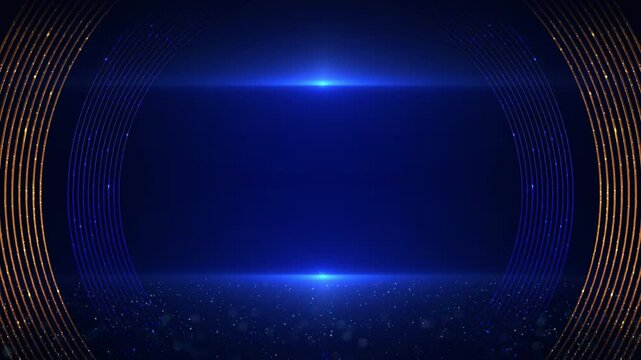 eautiful luxury golden and blue circle line sparkling particles layer glittering. light flare stardust galaxy floor. dark blue background for award ceremony event,motion design,Loopable,LED,4K
