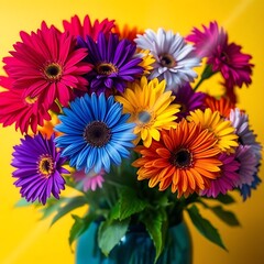 Fototapeta premium Colorful gerbera daisies in a bright vase arrangement.