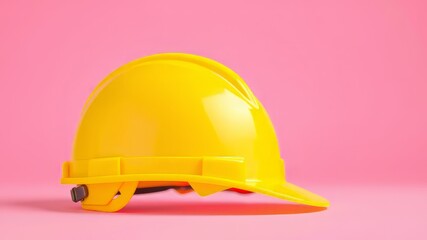 Fototapeta premium Yellow Safety Hat on Pink Background - High-Quality Image