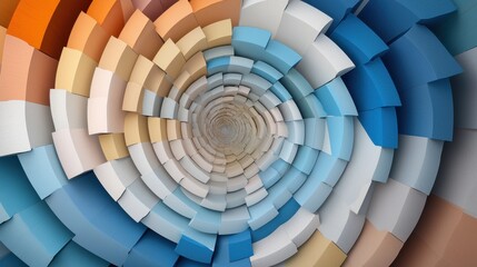 Fractal Design Illustrating Business Growth and Expansion with Circular Patterns in Soft Blue, Beige, and Orange Tones