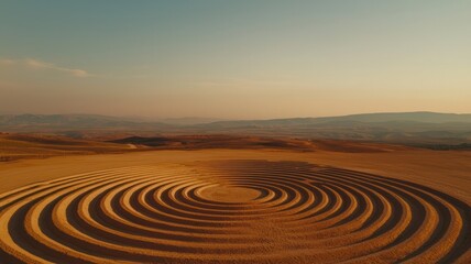 Naklejka premium Mesmerizing Earth Art Installation Desert Landscape Aerial Photography Natural Environment Wide Angle Geometric Patterns