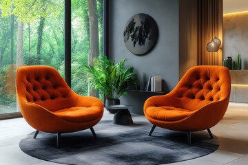 Modern leather armchairs in retro style with an elegant touch