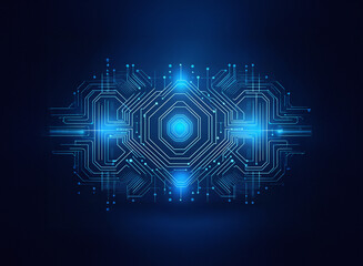 Obraz premium Abstract digital circuitry glowing bright blue. Intricate design, technological, futuristic, and network-like. Central eye-like core radiates light.