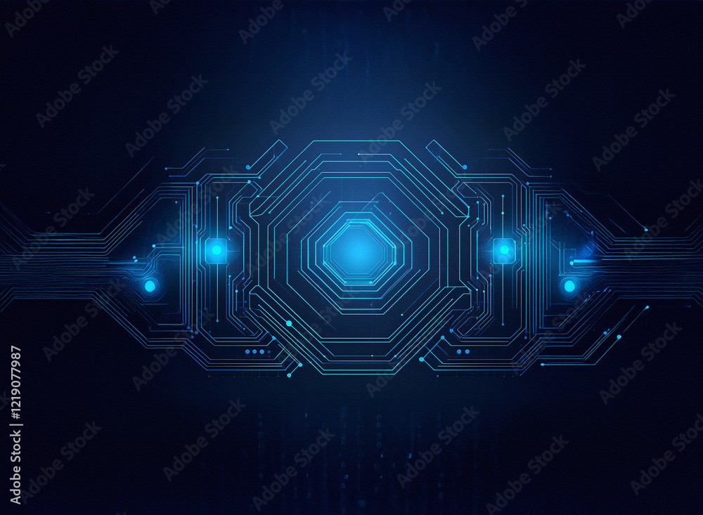 Leinwandbilder abstract digital artwork depicting glowing blue circuitry, resembling a technological or futuristic 