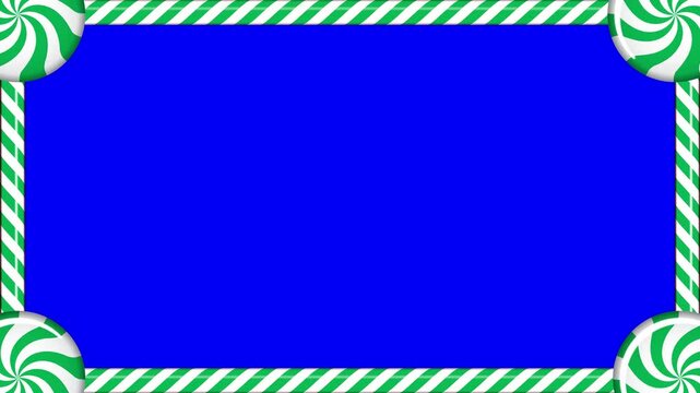 Rectangle candy cane frame animation with green and white striped lollipop pattern. Seamless animation