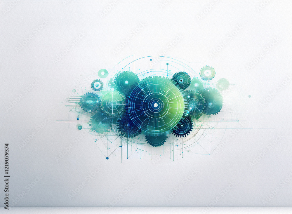 Aufkleber abstract illustration of interconnected gears and circuitry, evoking themes of technology, engineeri