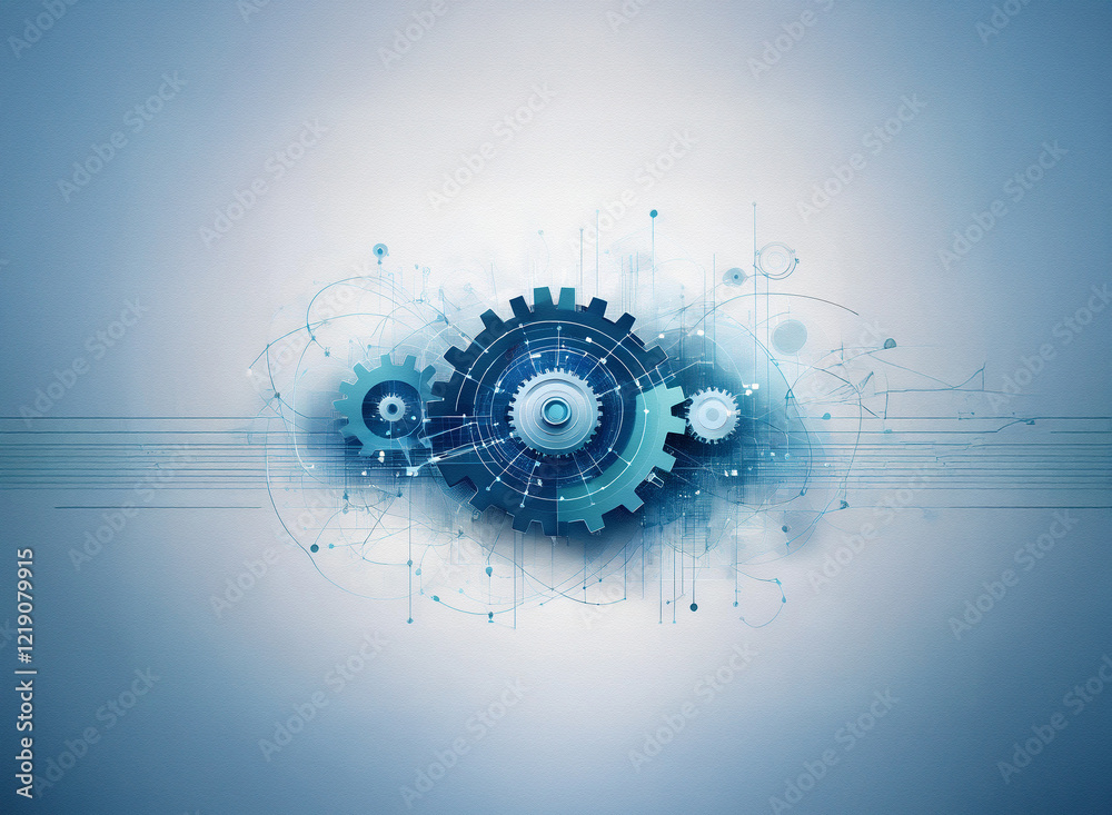 Aufkleber abstract digital illustration of interconnected gears, depicting complex mechanics and technological