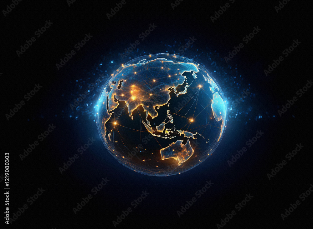 Aufkleber a glowing digital earth, illuminated by interconnected nodes, representing global network and commun