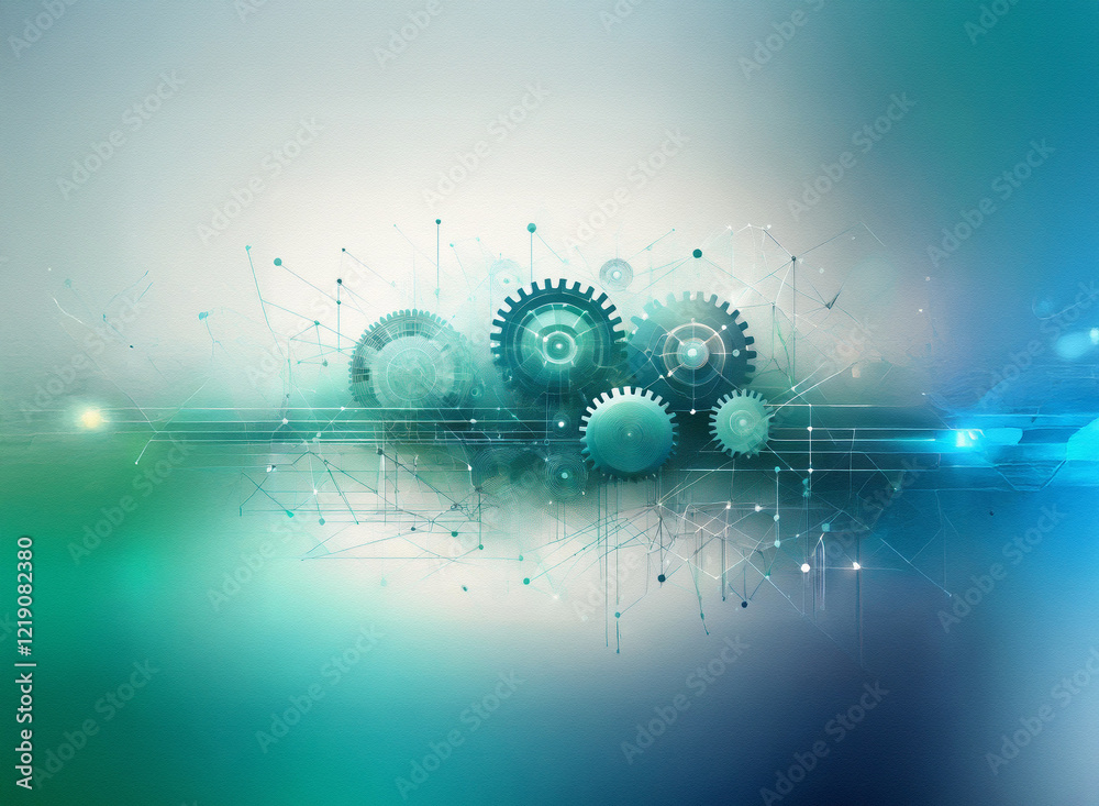 Leinwandbilder abstract digital artwork depicting interconnected gears within a cloud-like formation, suggesting te