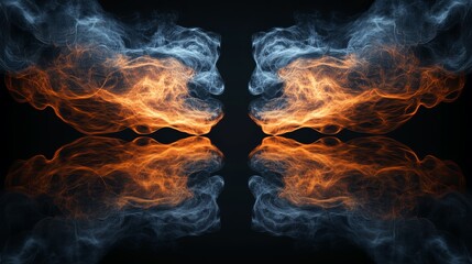 Dynamic Display of Two Vibrant Orange and White Smoke Trails Against a Deep Black Background Creating Drama