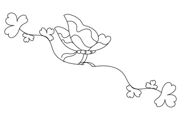 Butterfly continuous one single line drawing of Nature mushroom vector icon