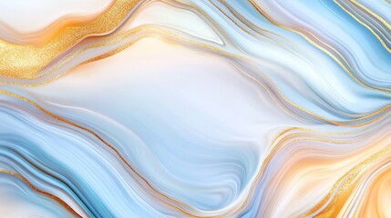 Fototapeta premium Abstract fluid art with soft blue and orange wave, creating a serene and elegant background