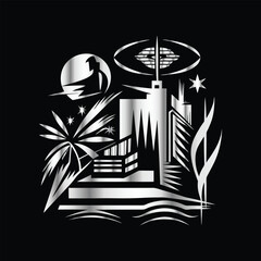 Naklejka premium Nature Logo: Pine Forest, River & Rocks Hand-Drawn for Unique Painting & Design Creations. Hand-Drawn Hill and River: Mountain Club Artwork for Adventure T-Shirts and Creative Painting Design. 