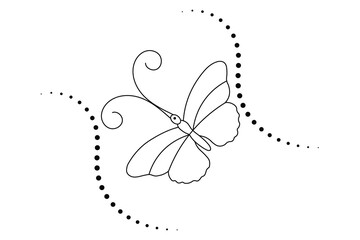 Butterfly continuous one single line drawing of Nature mushroom vector icon