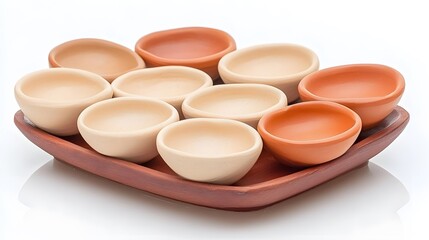Collection of Small Ceramic Bowls on Wooden Tray