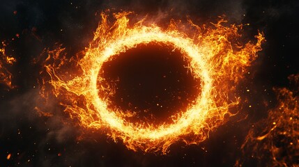 Fototapeta premium Captivating Ring of Fire Illuminating the Night Sky with Fiery Colors Creating an Enchanting Atmosphere