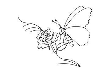 Butterfly continuous one single line drawing of Nature mushroom vector icon