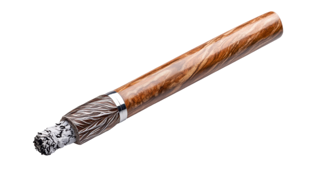 A luxurious cigar showcasing handcrafted details and rich wooden texture. transparent background
