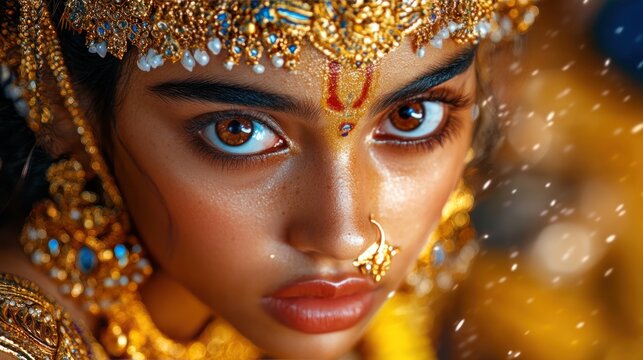 Serene Portrait of Goddess Laxmi, Hindu Goddess of Wealth and Prosperity