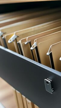 Organized file cabinet with labeled folders for efficient document management in an office setting