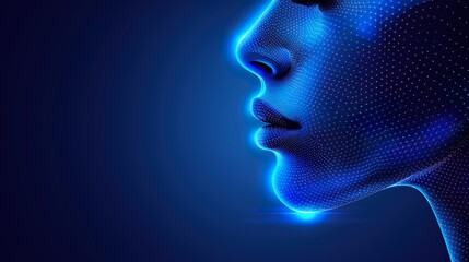 Obraz premium Blue Polygonal Abstract Face of Woman in Profile Blue Background 