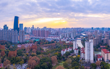 Obraz premium Aerial view of residential buildings in downtown Shanghai in autumn