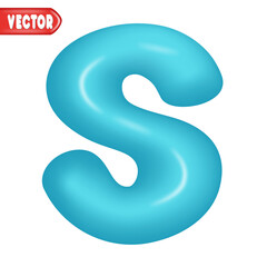 letter S. letter sign blue color. Realistic 3d design Glossy letters in cartoon balloon style. Isolated on white background. vector illustration