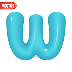 letter W. letter sign blue color. Realistic 3d design Glossy letters in cartoon balloon style. Isolated on white background. vector illustration