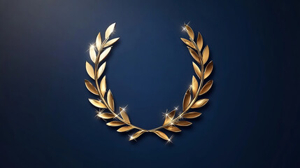 Golden laurel wreath classic award symbol on dark blue gradient elegant achievement circular success emblem