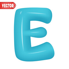 letter E. letter sign blue color. Realistic 3d design Glossy letters in cartoon balloon style. Isolated on white background. vector illustration