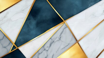 Abstract geometric pattern of blue and white marble with gold accents, suitable for backgrounds