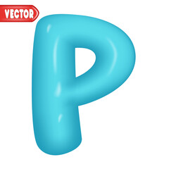 letter P. letter sign blue color. Realistic 3d design Glossy letters in cartoon balloon style. Isolated on white background. vector illustration