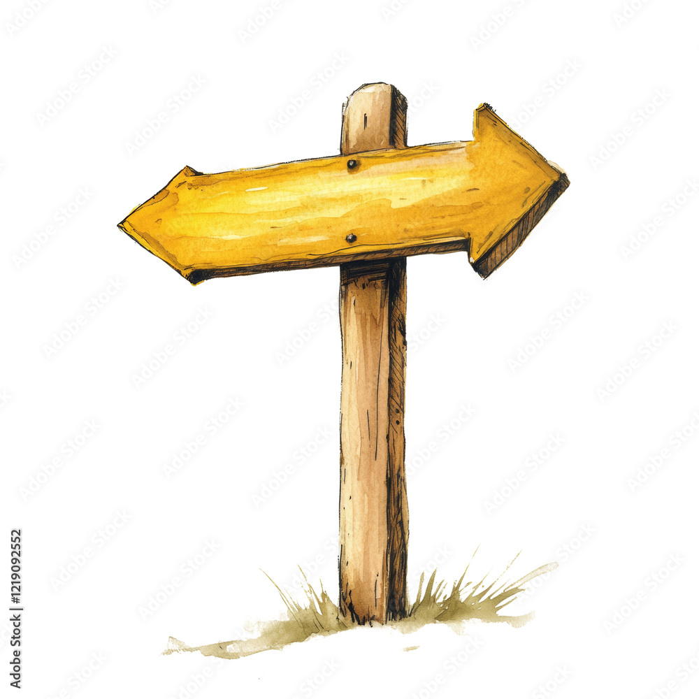 Aufkleber a hand painted watercolor image shows a rustic wooden signpost with a double sided yellow arrow poin