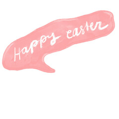 happy easter text word in peach pink speech bubble chat watercolor crayon hand drawn cute png transparent digital sticker clipart