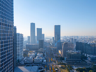 Aerial view of XuHui business district skyscraper, Shanghai, China