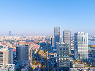 Obraz premium Aerial view of XuHui business district skyscraper, Shanghai, China