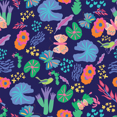 Fototapeta premium Vector Tropical Ditsy Seamless Pattern