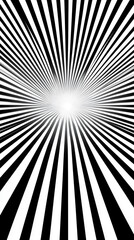 Obraz premium A striking black and white abstract design featuring radiating lines converging towards a bright center, creating a sense of depth and movement.