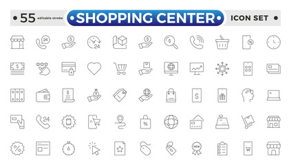 Shopping center outline icon. E-Commerce line icon set. e-commerce, mobile shop, digital marketing, business, sale, delivery and others. online payment price product. Editable stroke outline icon. 
