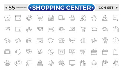 Shopping center outline icon. E-Commerce line icon set. e-commerce, mobile shop, digital marketing, business, sale, delivery and others. online payment price product. Editable stroke outline icon. 