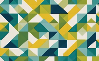 Obraz premium A vibrant abstract geometric pattern with intersecting shapes in shades of yellow, teal, green, and white.