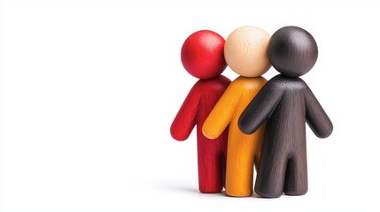 A vibrant trio of colorful figurines standing in a line, representing diversity and unity among different backgrounds.