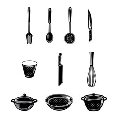 Kitchen tools set Vector - illustration - silhouette.